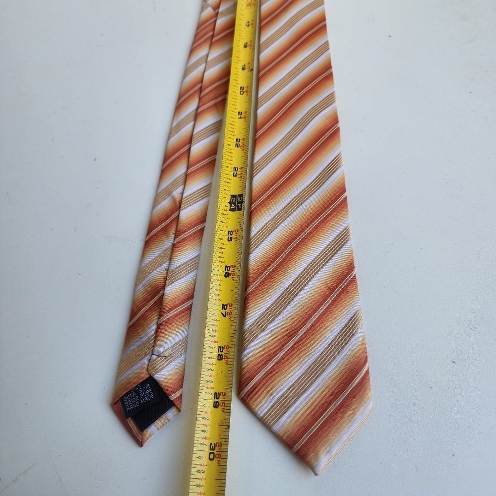 Sharkwls 100% Silk Mens Tie Striped Orange White Classic 3" Wide
